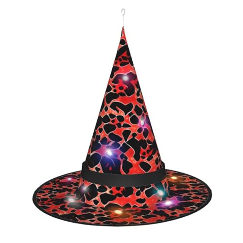 Hexenhut mit rotem Leopardenmuster, Halloween-Hexenhüte mit LED-Licht, Cosplay-Party-Dekoration von Loppott