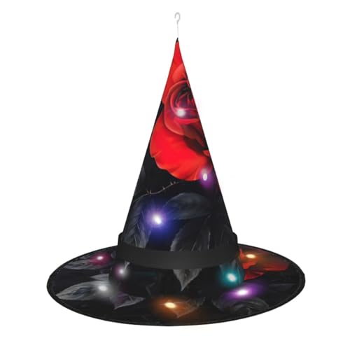Hexenhut mit roten Rosen und schwarzen Blättern, Halloween-Hexenhüte mit LED-Licht, Cosplay-Party-Dekoration Hexenhut mit roten Rosen und schwarzen Blättern, Halloween-Hexenhüte mit LED-Licht, Cosplay-Party-Dekoration von Loppott