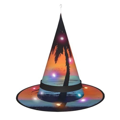 Hexenhut mit tropischem Sonnenuntergang, Halloween-Hexenhut mit LED-Licht, Cosplay-Party-Dekoration von Loppott