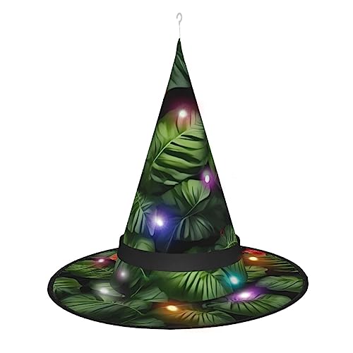 Hexenhut mit tropischen Blumen und Laub, Halloween-Hexenhüte mit LED-Licht, Cosplay, Party-Dekoration Hexenhut mit tropischen Blumen und Laub, Halloween-Hexenhüte mit LED-Licht, Cosplay, Party-Dekoration von Loppott