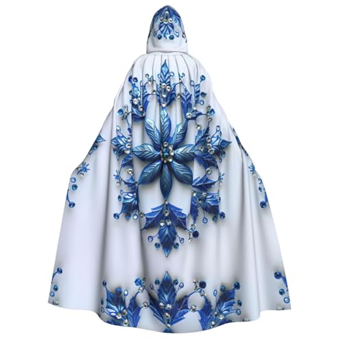 Loppott Blauer Weihnachtsumhang mit Schneeflocken-Druck, für Erwachsene, Halloween, Weihnachtsfeiern, Cosplay-Kostüm, Kapuze, Karnevals-Umhang von Loppott