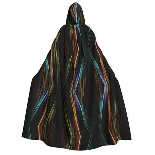 Loppott Farbenfroher Linien-Kunstdruck mit Kapuze, Umhang für Erwachsene, Halloween, Weihnachtsfeiern, Cosplay-Kostüm, Kapuze, Karnevalsumhang von Loppott