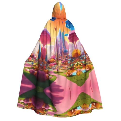 Loppott Kapuzenumhang mit Süßigkeitenland-Druck, für Erwachsene, Halloween, Weihnachtsfeiern, Cosplay-Kostüm, Kapuze, Karnevalsumhang von Loppott