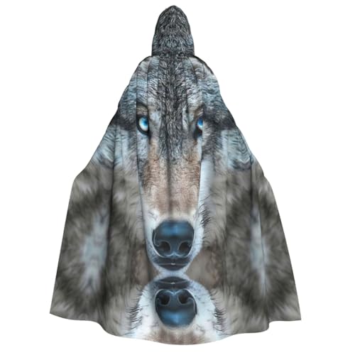 Loppott Kapuzenumhang mit blauen Augen, Wolfsdruck, für Erwachsene, Halloween, Weihnachtsfeiern, Cosplay-Kostüm, Kapuze, Karnevalsumhang von Loppott