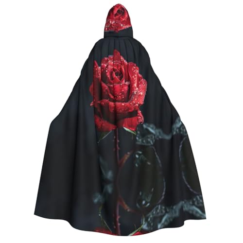 Loppott Kapuzenumhang mit rotem Rosen-Druck, für Halloween, Weihnachtsfeiern, Cosplay-Kostüm, Kapuze, Karnevalsumhang von Loppott