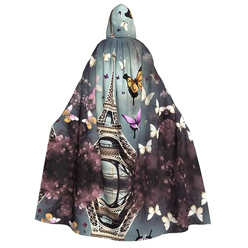 Loppott Romantischer Pariser Schmetterlings-Eiffel-Druck, Erwachsenen-Kapuzenumhang, Halloween, Weihnachtsfeiern, Cosplay-Kostüm, Kapuze, Karnevals-Umhang von Loppott