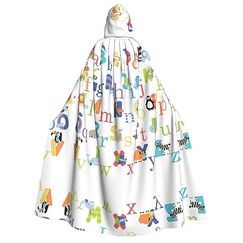 Loppott Umhang mit buntem Tier-Alphabet-Druck, für Erwachsene, mit Kapuze, Halloween, Weihnachtsfeiern, Cosplay-Kostüm, Kapuze, Karnevals-Umhang Loppott Umhang mit buntem Tier-Alphabet-Druck, für Erwachsene, mit Kapuze, Halloween, Weihnachtsfeiern, Cosplay-Kostüm, Kapuze, Karnevals-Umhang von Loppott