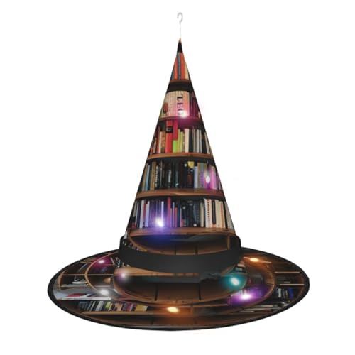 Lustige Buchregal-Kollektion und Leiter-Druck, Hexenhut, Halloween-Hexenhüte mit LED-Licht, Cosplay-Party-Dekoration von Loppott
