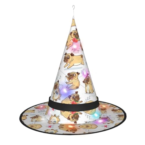 Lustiger Hexenhut mit Hundeaufdruck, Halloween-Hexenhüte mit LED-Licht, Cosplay-Party-Dekoration von Loppott
