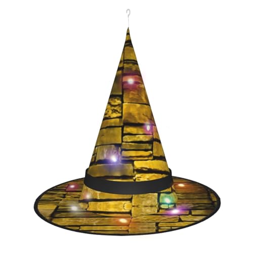 Rustikaler Hexenhut mit Steinen, Ziegelstein-Motiv, Halloween-Hexenhüte mit LED-Licht, Cosplay-Party-Dekoration von Loppott