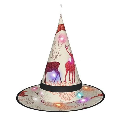 Weihnachtlicher Hexenhut mit Elchdruck, Halloween-Hexenhüte mit LED-Licht, Cosplay-Party-Dekoration von Loppott
