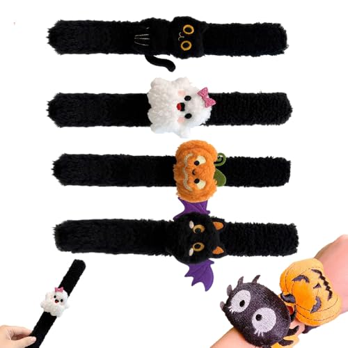 Halloween Slap Bracelets, 4 Stück Schnapparmband Kinder, Halloween Slap Bracelets Spinne Geist Kürbis Lustige Party Dekoration, Hallowee Bastelset für Kinder, Hallowee Deko (B) von Lopreg