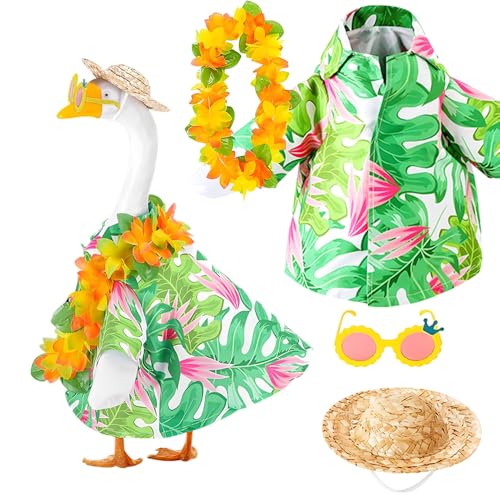 Lopreg Back to School Porch Goose Outfits,Hawaiian Porch Goose Outfits, 23'' Summer Lawn Goose Costume, Yard Goose Clothes shirt Straw Hat with Wreath Glasses for Patio Garden Decoration von Lopreg