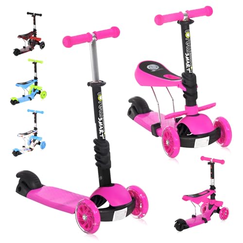 Lorelli Kinderroller ab 3 Jahre mit Sitz, Scooter Kinder Roller Smart faltbar, Kinderscooter, Dreiradscooter, blinkende PU Räder, einstellbare Lenkerhöhe, Faltbarer Lenker, leicht und stabil, pink Lorelli Kinderroller ab 3 Jahre mit Sitz, Scooter Kinder Roller Smart faltbar, Kinderscooter, Dreiradscooter, blinkende PU Räder, einstellbare Lenkerhöhe, Faltbarer Lenker, leicht und stabil, pink von Lorelli