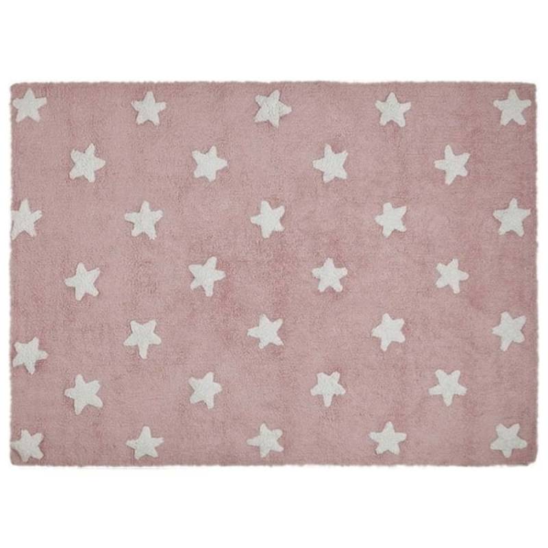 Lorena Canals Waschbarer Teppich Sterne Rosa-Weiß von Lorena Canals
