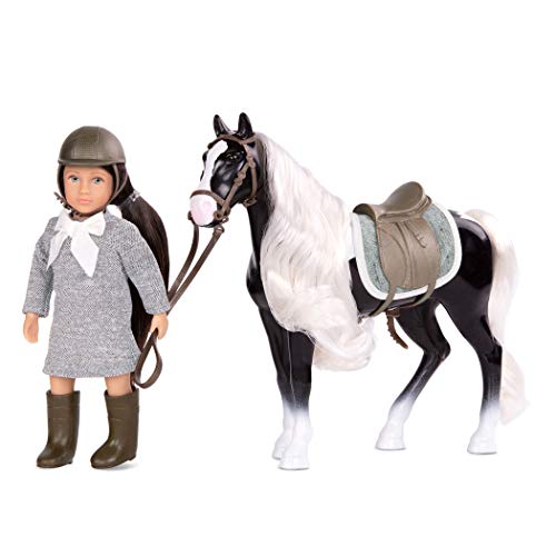 Lori Puppe Ansley und Pferd Arabel – Mini Puppe 15 cm mit Puppenkleidung, braunen langen Haaren, Reitzubehör – Spielzeug für Kinder ab 3 Jahre von Lori