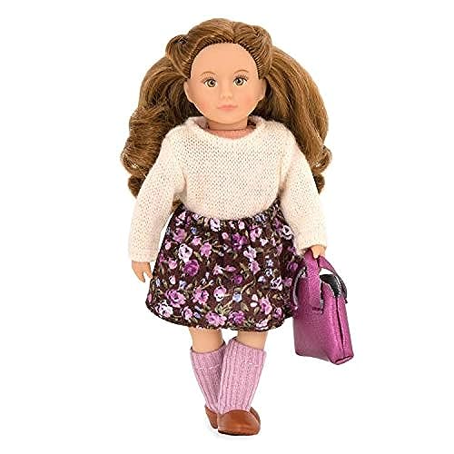 LORI 45713 Puppe Aviana, 15cm, Lange rotblonde Haare, braune Augen, ab 3 Jahren, Stehpuppe, beweglich, weicher Körper, Wollpulli, Tasche pink, Stulpen von Lori