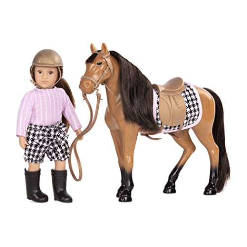 Lori Puppe Celia und Pferd Cinnamon – Mini Puppe 15 cm mit Puppenkleidung, braunen langen Haaren, Reitzubehör – Spielzeug für Kinder ab 3 Jahre von Lori