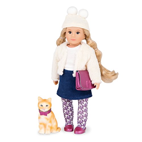 Lori Puppe Lilith und Katze Clover – Mini Puppe 15 cm mit Puppenkleidung und braunen langen Haaren, Tasche, Mütze – Spielzeug für Kinder ab 3 Jahre von Lori