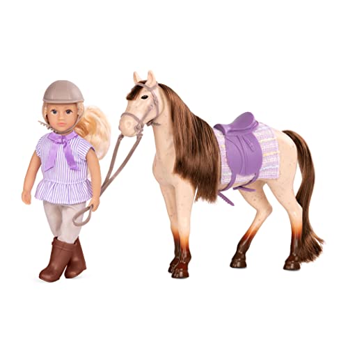 Lori Puppe Marjorie und Pferd Maple – Mini Puppe 15 cm mit Puppenkleidung, blonden langen Haaren, Reitzubehör – Spielzeug für Kinder ab 3 Jahre von Lori
