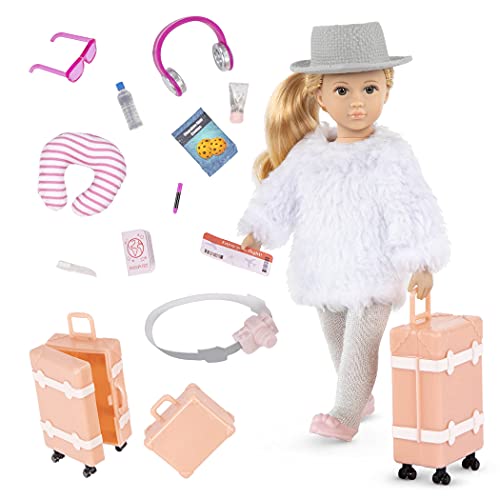 Lori Puppe Leighton auf Reise – Mini Puppe 15 cm mit Puppenkleidung, blonden langen Haaren, Puppen Zubehör – Spielzeug für Kinder ab 3 Jahre von Lori
