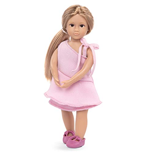 Lori 45751 Puppe Sisi mit gerüschtem rosa Kleid - 15 cm groß, Lange Haare, Stehpuppe beweglich, weicher Körper - für Kinder ab 3 Jahren von Lori