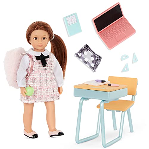 Lori LO31213Z Schulsachen – Mini 15 cm mit Puppenkleidung, Schulzubehör, braunen Haaren – Puppen Zubehör, Spielzeug für Kinder ab 3 Jahre, Bunt von Lori