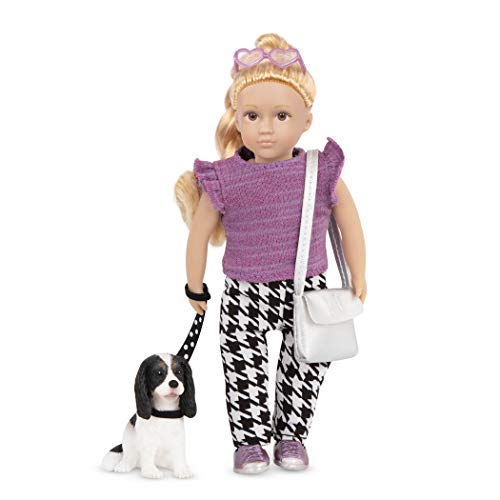 Lori Puppe Heather und Hund Nugget – Mini Puppe 15 cm mit Puppenkleidung und blonden langen Haaren, Tasche, Sonnenbrille – Spielzeug für Kinder ab 3 Jahre von Lori
