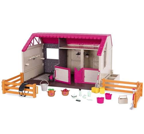 Lori Pferdestall Set Zubehör für 15 cm Puppen – Scheune mit Puppenzubehör, Sattel, Zäune, Futter, Heu und mehr – Spielzeug für Kinder ab 3 Jahre von Lori