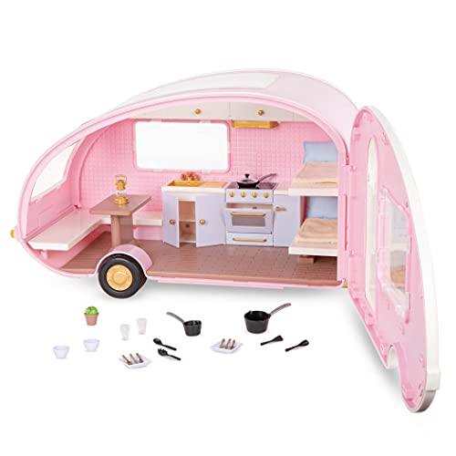 Lori Camper Set, Zubehör für 15 cm Puppen – Wohnwagen Puppenzubehör mit Möbel, Kochzubehör, Decken, Kissen und mehr – Spielzeug für Kinder ab 3 Jahre von Lori