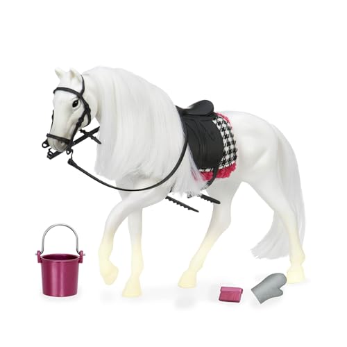 Lori Pferd Camarillo – Puppenzubehör für 15 cm Mini Puppen mit Zaumzeug, Sattel, Reitzubehör – weiße Stute, Spielzeug für Kinder ab 3 Jahre von Lori