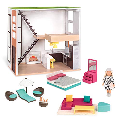 Lori Puppe und Puppenhaus Set – Mini Puppe 15 cm mit Loft, Puppenzubehör, Möbel, Puppenkleidung, Bett, Küche, Terrasse – Spielzeug für Kinder ab 3 Jahre von Lori