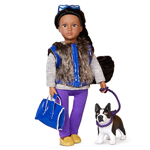 Lori Puppe Ilyssa und Hund Indigo – Mini Puppe 15 cm mit Puppenkleidung und schwarzen langen Haaren, Tasche, Sonnenbrille – Spielzeug für Kinder ab 3 Jahre von Lori
