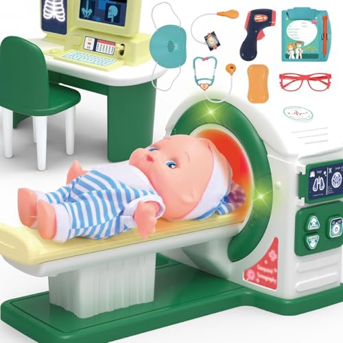 Losbenco Ärzte Set für Kinder, 11 Stück Kinder Ärzte Kit mit simulierten CT-Maschine, Puppe Spielzeug, Schreibtisch und Stethoskop, Rollenspiel Arzt Spielzeug für 3 4 5 Jahre alt Jungen und Mädchen von Losbenco