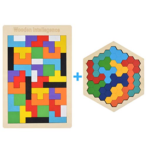 Loscrew Holz Puzzle Hexagon Puzzles für Kleinkinder Tangram Puzzle, Montessori Bildungsgeschenk für Kinder & Erwachsene von Loscrew