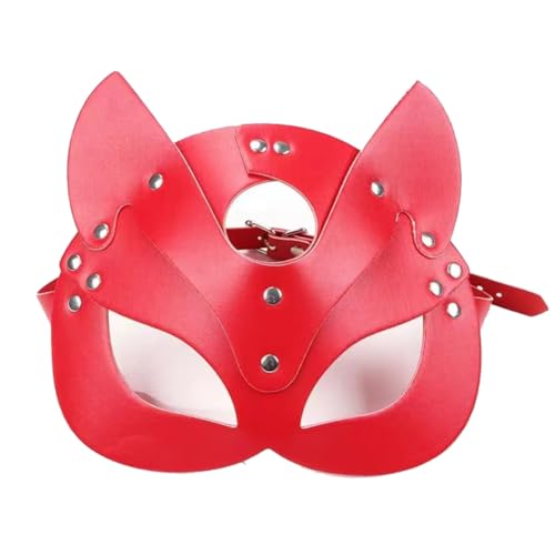 Losueeun Frauen-Katzenmaske, Halbes Gesicht, Katzenmaske, Leder, Katzenohren, Maske, Cosplay-Kostüm, Ersatzteile, Rot Losueeun Frauen-Katzenmaske, Halbes Gesicht, Katzenmaske, Leder, Katzenohren, Maske, Cosplay-Kostüm, Ersatzteile, Rot von Losueeun
