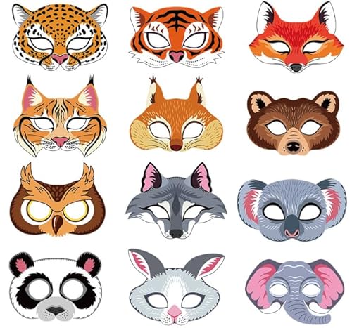 Losuya 12 x Tier-Cartoon-Maske, Safari-Tier-Gesichtsmasken für Tierthemen, Geburtstagsparty, Dekoration, Gastgeschenke Losuya 12 x Tier-Cartoon-Maske, Safari-Tier-Gesichtsmasken für Tierthemen, Geburtstagsparty, Dekoration, Gastgeschenke von Losuya