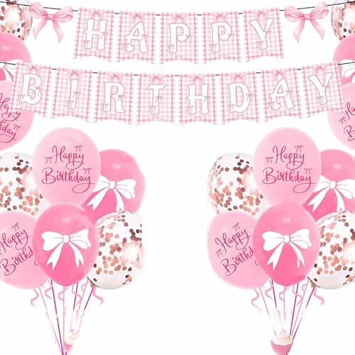 Losuya Rosa Schleife Happy Birthday Banner Bogen Luftballons für Rosa Geburtstag Wimpelkette Dekorationen Losuya Rosa Schleife Happy Birthday Banner Bogen Luftballons für Rosa Geburtstag Wimpelkette Dekorationen von Losuya