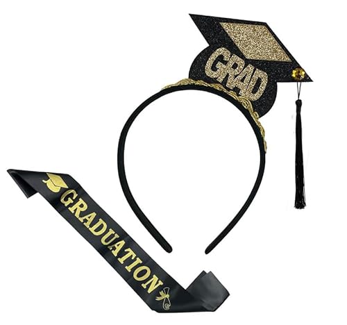 Losuya Schwarz-goldenes Kopfband und abgestufte Schärpe für Junggesellenabschied, für Abschlussfeier, Party, Verkleidungen von Losuya