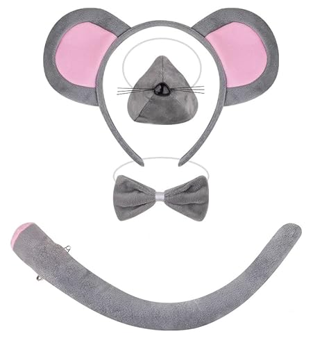 Losuya Tier-Kostüm-Set, Ohren, Stirnband, Schwanz, Krawatten-Set für Kinder, Cosplay, Geburtstag, Party, Karneval, Weihnachten, Partyzubehör (Maus) von Losuya