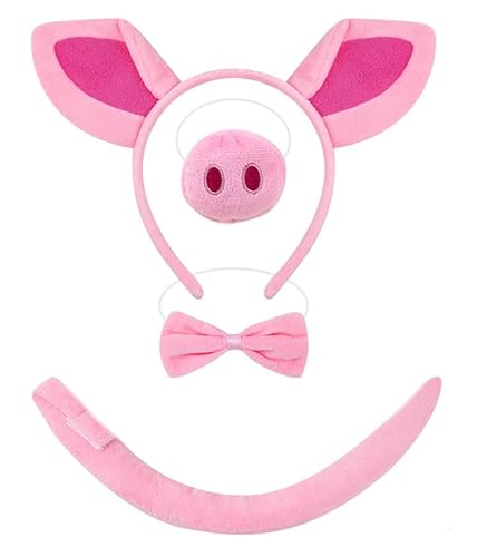 Losuya Tier-Kostüm-Set, Ohren, Stirnband, Schwanz, Krawatten-Set für Kinder, Cosplay, Geburtstag, Party, Karneval, Weihnachten, Partyzubehör (Schwein) von Losuya