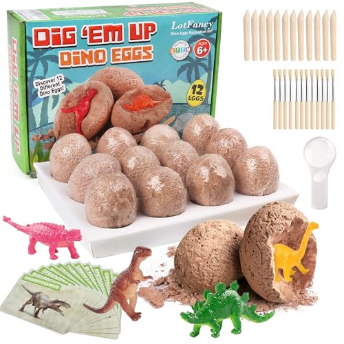 LotFancy Dino Ei Ausgrabungsset für Kinder, Dinoeier zum Ausgraben, Dinosaurier Spielzeug ab 6 7 8 9 10 Jahre, Experimentierset Geschenk für Jungen und Mädchen von LotFancy