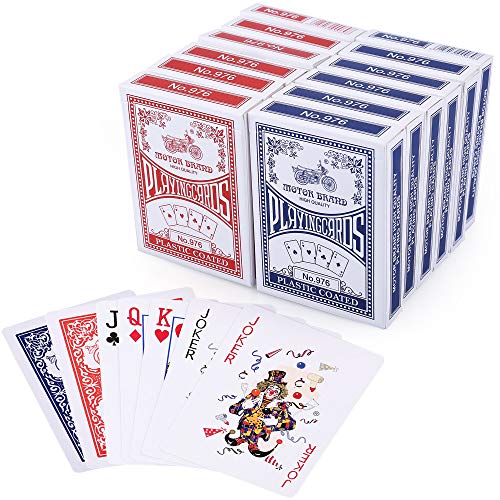 LotFancy 12er Pokerkarten Set, Spielkarten in 54 Karten, Poker Kartendeck, Profi Playing Cards für Texas Holdem, Poker, Blackjack, Bridge (blau und rot) von LotFancy