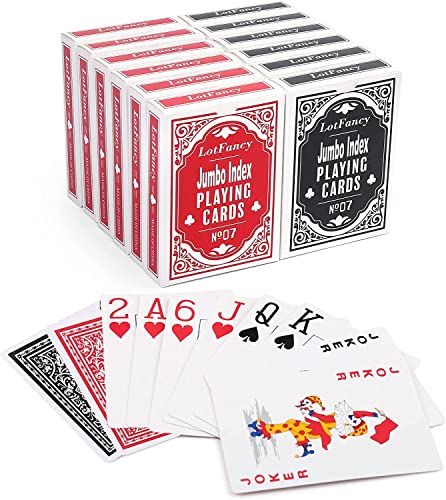 LotFancy 12er Spielkarten Set, Pokerkarten mit extra großen Ziffern und Buchstaben, Profi Playing Cards für Texas Holdem, Poker, Blackjack, Bridge (blau und rot) von LotFancy