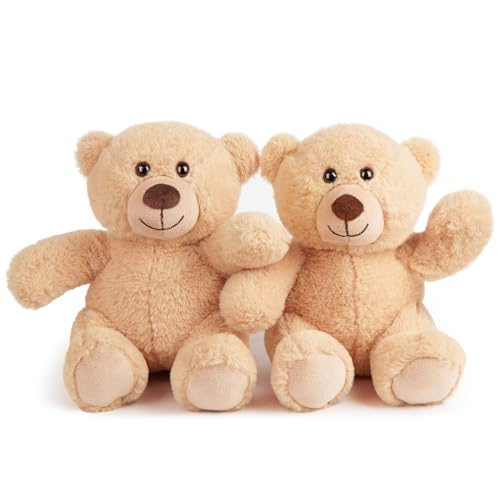 LotFancy Teddybär Plüschtier Kuscheltiere 25 cm, 2 Stück Teddy Bären Klein Braunbär Süße Stofftier Spielzeug, Geschenke für Kinder Mädchen Freundin, Geburtstag Valentinstag, Hellbraun von LotFancy