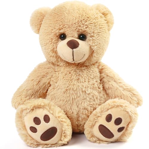 LotFancy Teddybär Plüschtier Kuscheltiere 38 cm, Teddy Bär Klein Braunbär Süße Stofftier Spielzeug, Geschenke für Kinder Mädchen Freundin, Geburtstag Valentinstag, Hellbraun von LotFancy