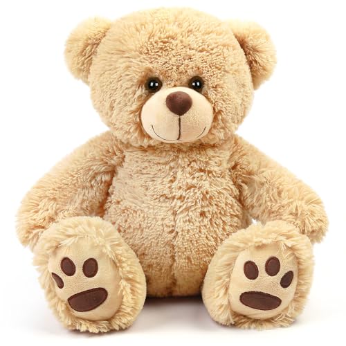 LotFancy Teddybär Plüschtier Kuscheltiere 43 cm, großer Braunbär, Süße Stofftier Spielzeug mit Fußabdrücken, Geschenke für Kinder Mädchen Freundin, Geburtstag, Hellbraun von LotFancy