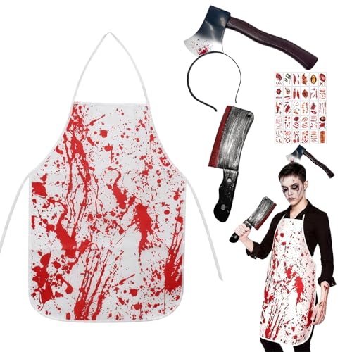 Halloween Schlächter Kostüm, Metzger Kostüm, Metzger Schürze Herren Erwachsene und Jugendliche, Blutige Schürze, Horror Accessoire, für Halloween Karneval Verkleidung Party (A) von Lotiaan