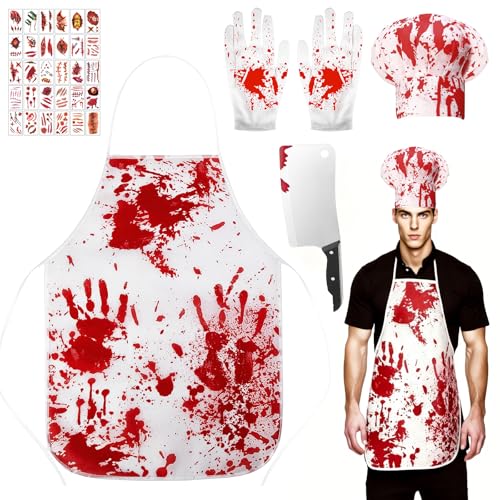 Halloween Schlächter Kostüm, Metzger Kostüm, Metzger Schürze Herren Erwachsene und Jugendliche, Blutige Schürze, Horror Accessoire, für Halloween Karneval Verkleidung Party (B) von Lotiaan