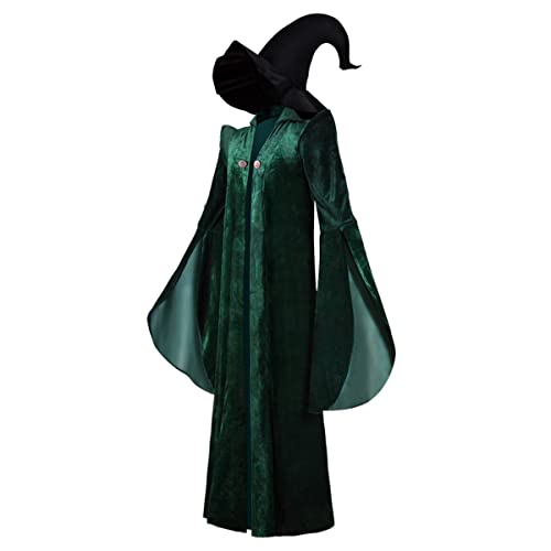 Lotrcosor Damen Professor McGonagall Kostüm mit Hut Halloween Hexe Robe Umhang (Grün, L) von Lotrcosor
